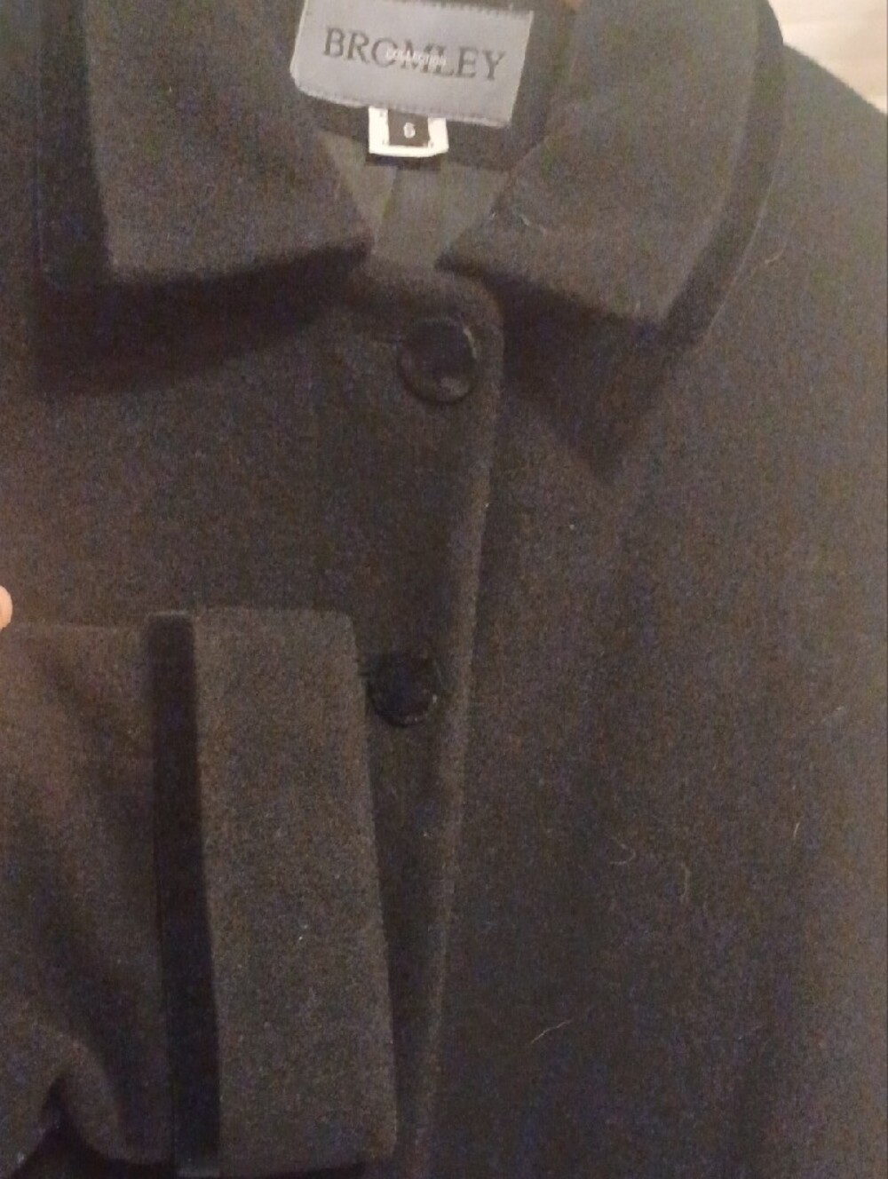 Peacoat Women's Black Wool Peacoat Dress Coat Velvet Trim